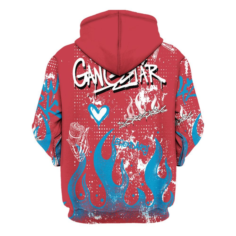 Hoodie To Match High OG University Red Dark Powder Blue 1s - Lucky Money Paid In Full Graffiti All Over Print