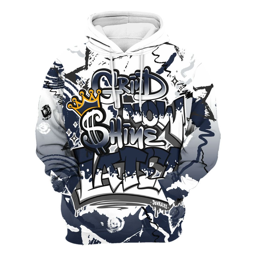 Hoodie To Match Dunk Low White Midnight Navy - Grind Shine Later Drip All Over Print