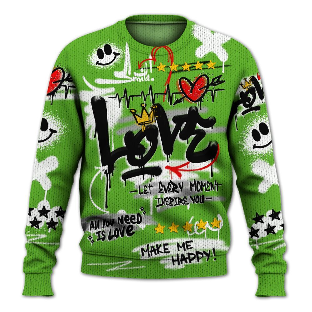 Knitted Sweater To Match Air Foamposite One Volt - Happy Love Beats Graffiti Streetwear