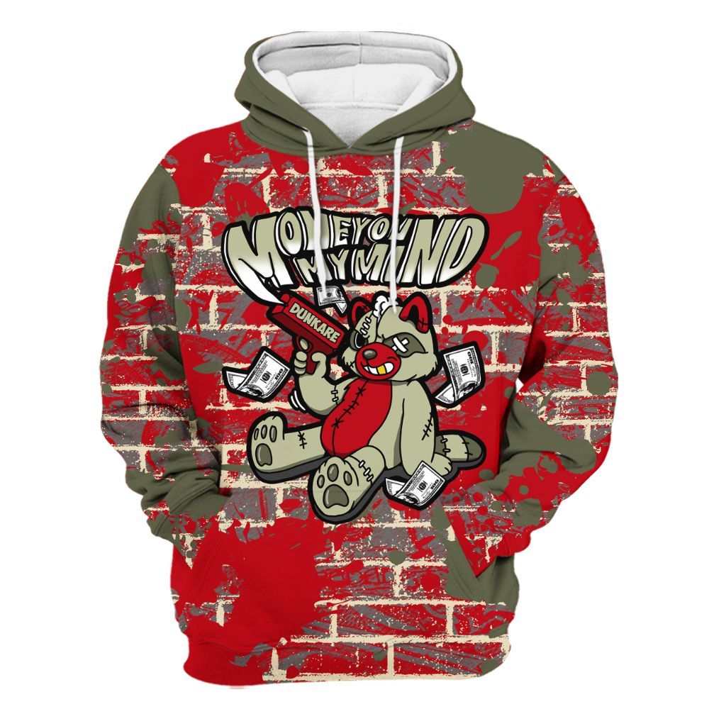 Hoodie To Match Low OG Medium Olive 1s - Money On My Mind Raccoon Brick All Over Print