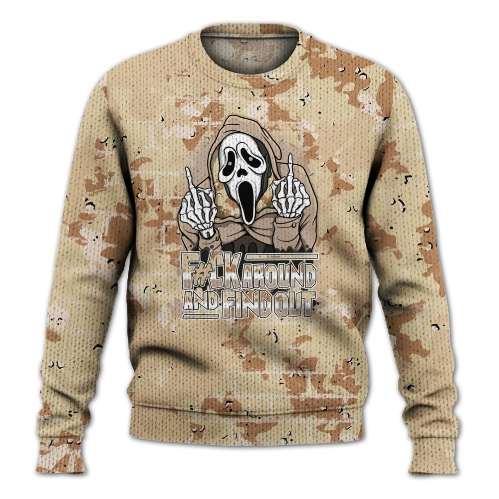 Knitted Sweater To Match Desert Camo 3s - F#CK And Find Out Graphic Halloween