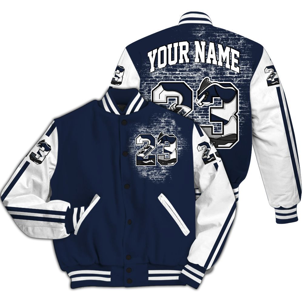 Varsity Jacket To Match Dunk Low White Midnight Navy - Custom Name Number 23 5s All Over Print