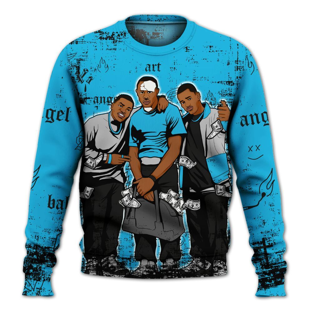Sweatshirt To Match Black University Blue 2026 14s - Paid In Full Money All Over Print
