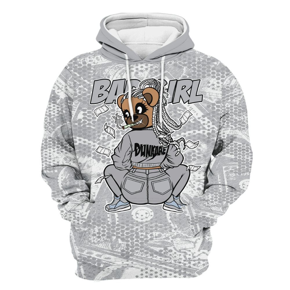 Hoodie To Match Low OG Wolf Grey 1s - Rebellious Girl Bear Banknotes Art All Over Print