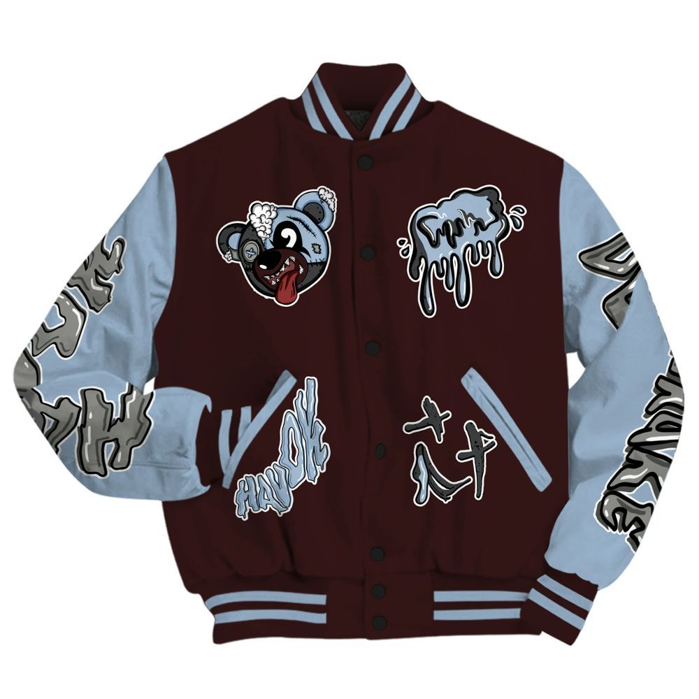 Varsity Jacket To Match Burgundy 5s - Havok Bear All Over Print