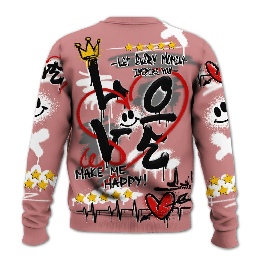 Sweatshirt To Match Low OG Rust Pink 1s - Happy Love Beats Graffiti Streetwear All Over Print