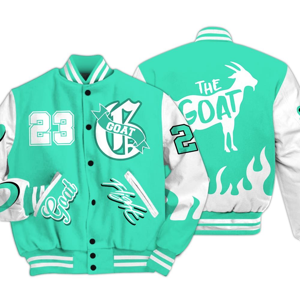 Varsity Jacket To Match Black Green Glow 3s - The G.O.A.T Flight Streetwear Baseball Varsity Jacket Unisex Outfit
