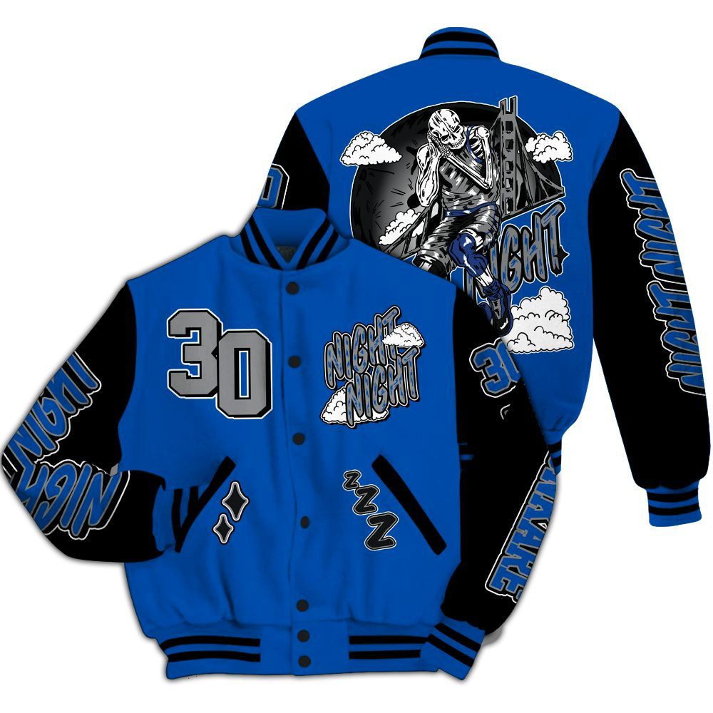 Varsity Jacket To Match Racer Blue 5s - Seeya Skeleton All Over Print