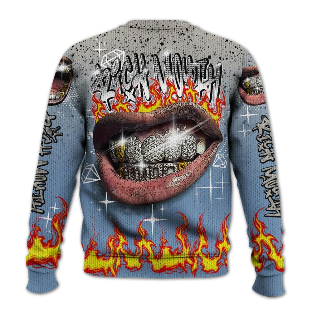 Knitted Sweater To Match University Blue 4s - Rich Mouth Fire Rap Retro 90s