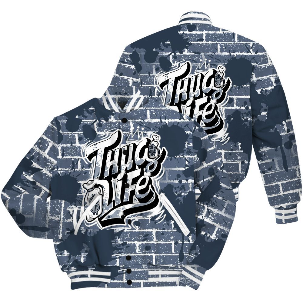 Varsity Jacket To Match Low Diffused Blue 11s Shirt - Free Thug Living Graphic Brick Art All Over Print