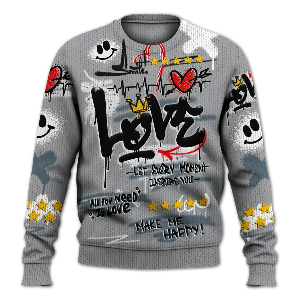 Sweater To Match Retro Light Graphite Wolf Grey 5s - Happy Love Beats Graffiti Streetwear Graphic