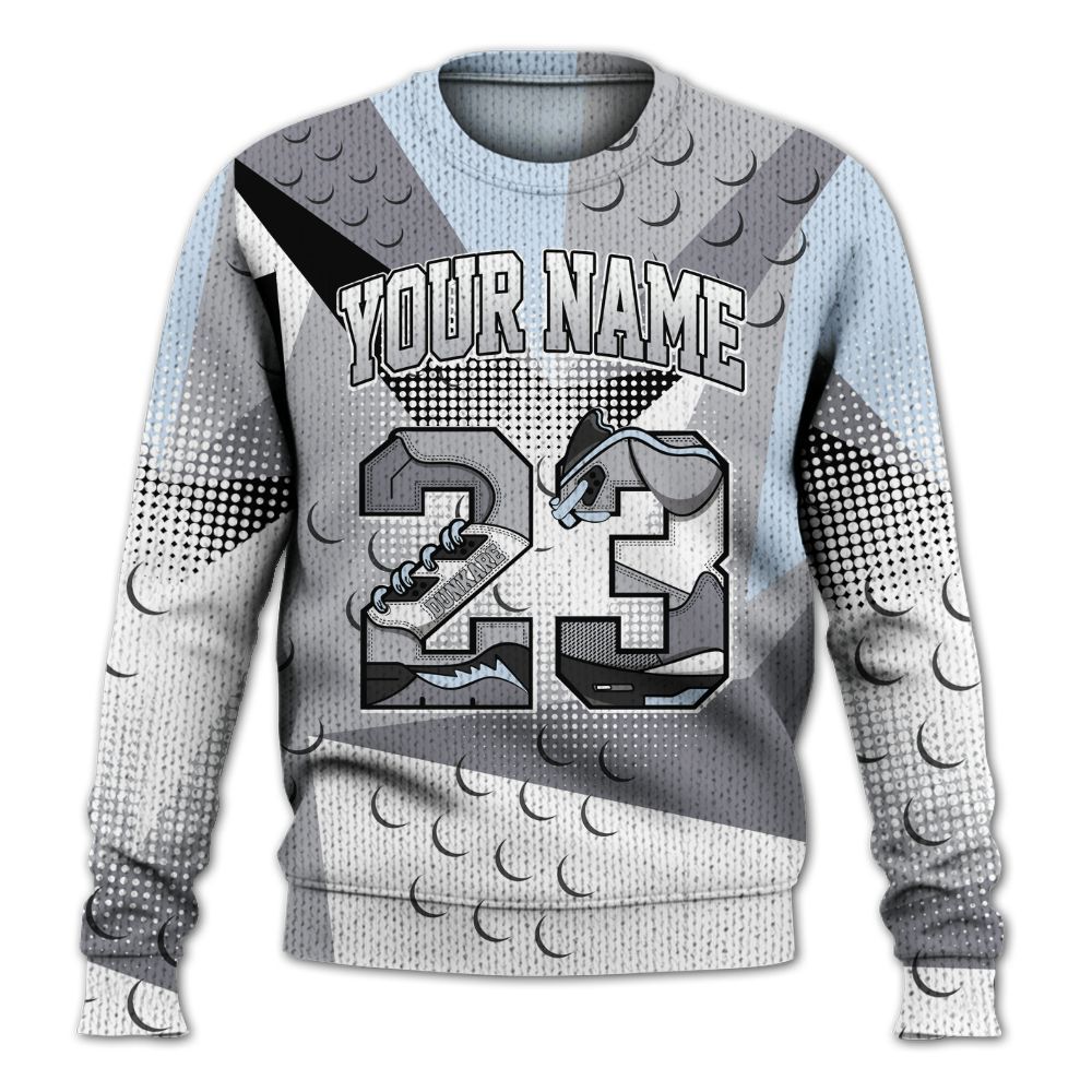 Knitted Sweater To Match Low Cement Grey 11s - Poly Custom Name Number 23 5s