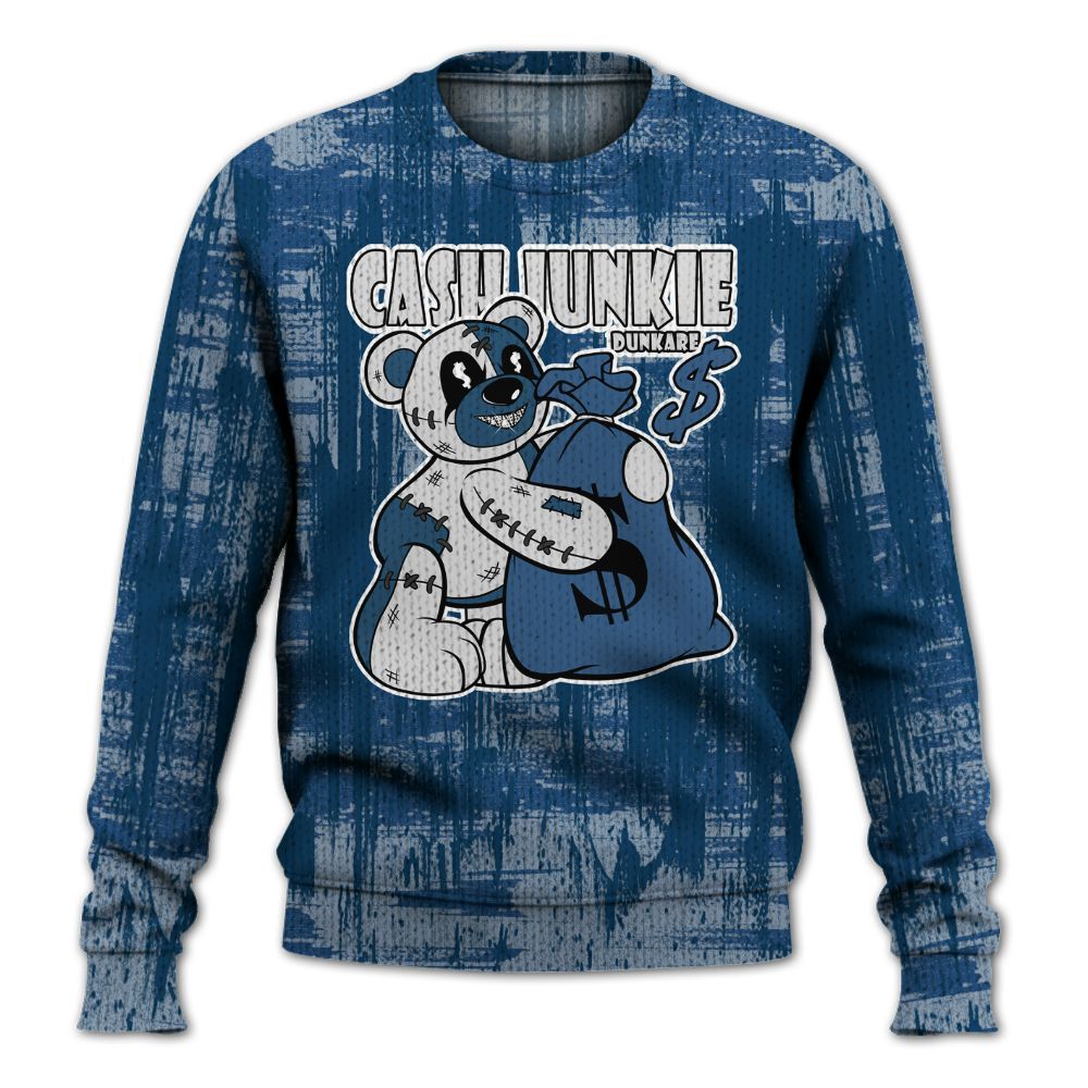 Knitted Sweater To Match High OG Midnight Navy 1s - Cashs Junkie Bear Glitch Art