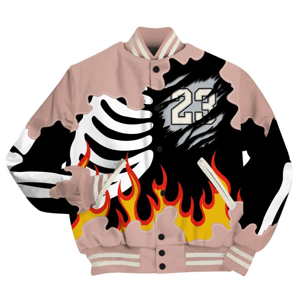 Varsity Jacket To Match Air Force Low 1 Arctic Orange - Burning Skeleton 23 G.O.A.T All Over Print