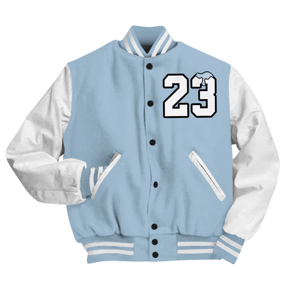 Varsity Jacket To Match Mid Ice Blue 1s - Custom Name Number 23 Drip All Over Print