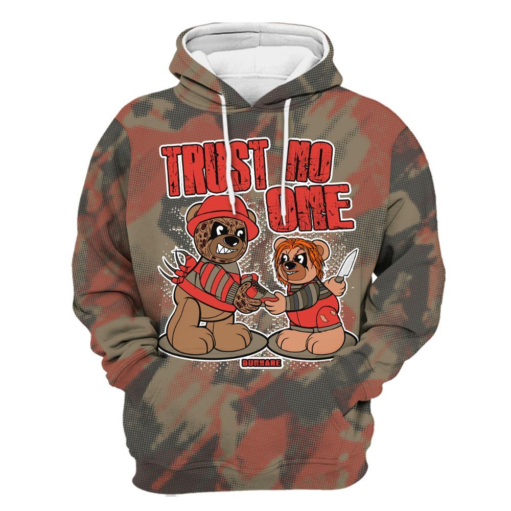 Hoodie To Match Olive 9s - Trust No One Bear Abstract Halftone All Over Print