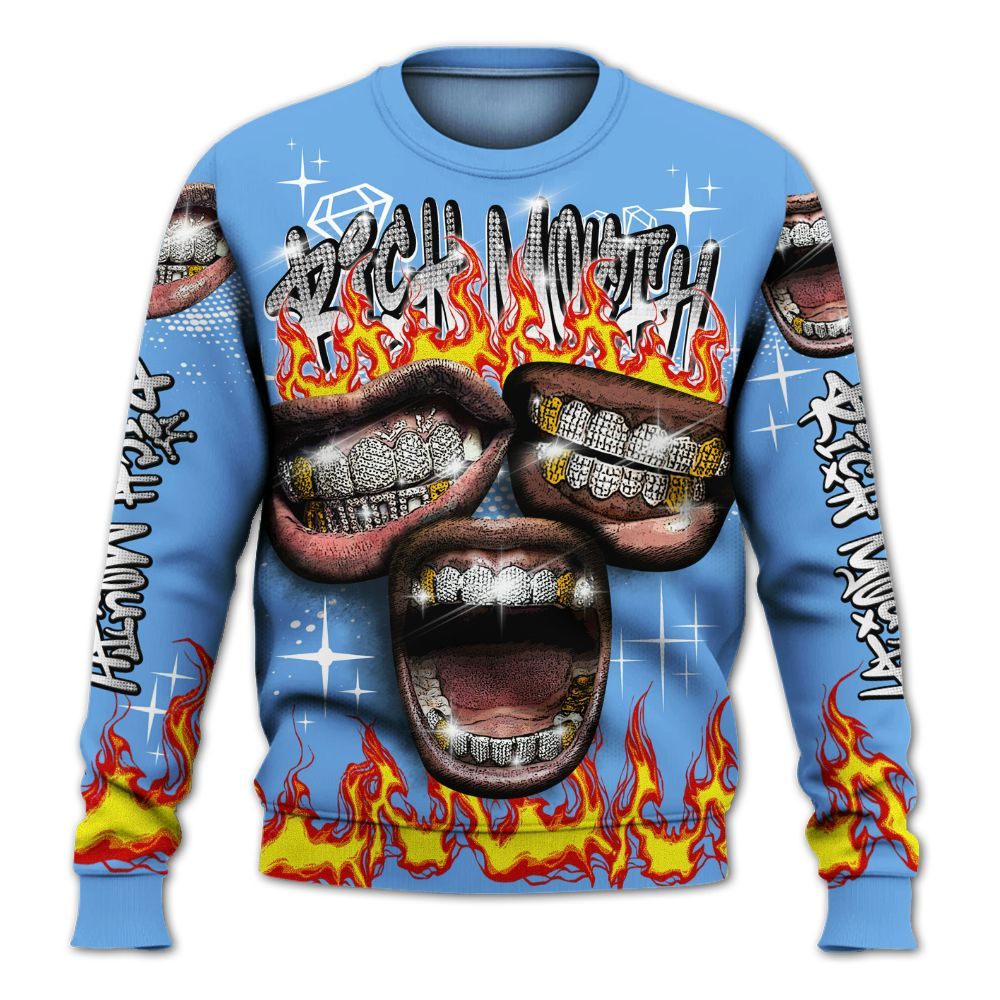 Sweatshirt To Match University Blue 6s - Rich Mouth Fire Rap Retro 90s All Over Print