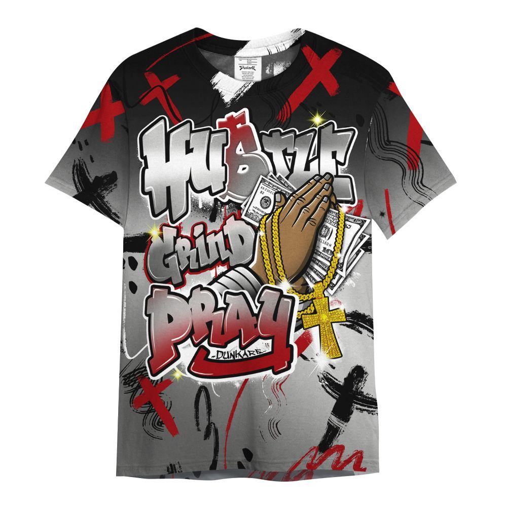 Shirt To Match Metallic Silver 14s - Money Hustle Grind Pray All Over Print