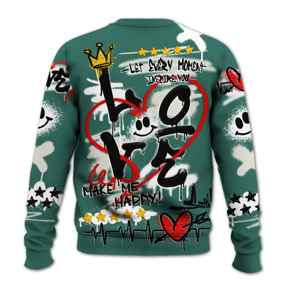 Sweatshirt To Match RM Oxidized Green 4s - Happy Love Beats Graffiti Streetwear All Over Print