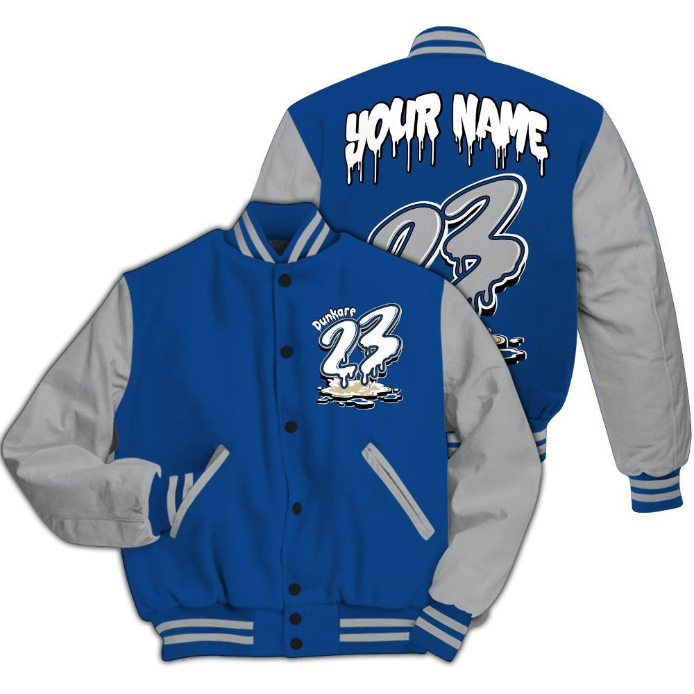 Varsity Jacket To Match Air Ship Royal Blue - Custom Name 23 Drip All Over Print