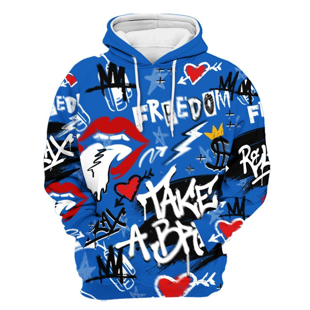 Hoodie To Match Kobe 6 Game Royal - Take Break Freedom Graffiti Streetwear All Over Print