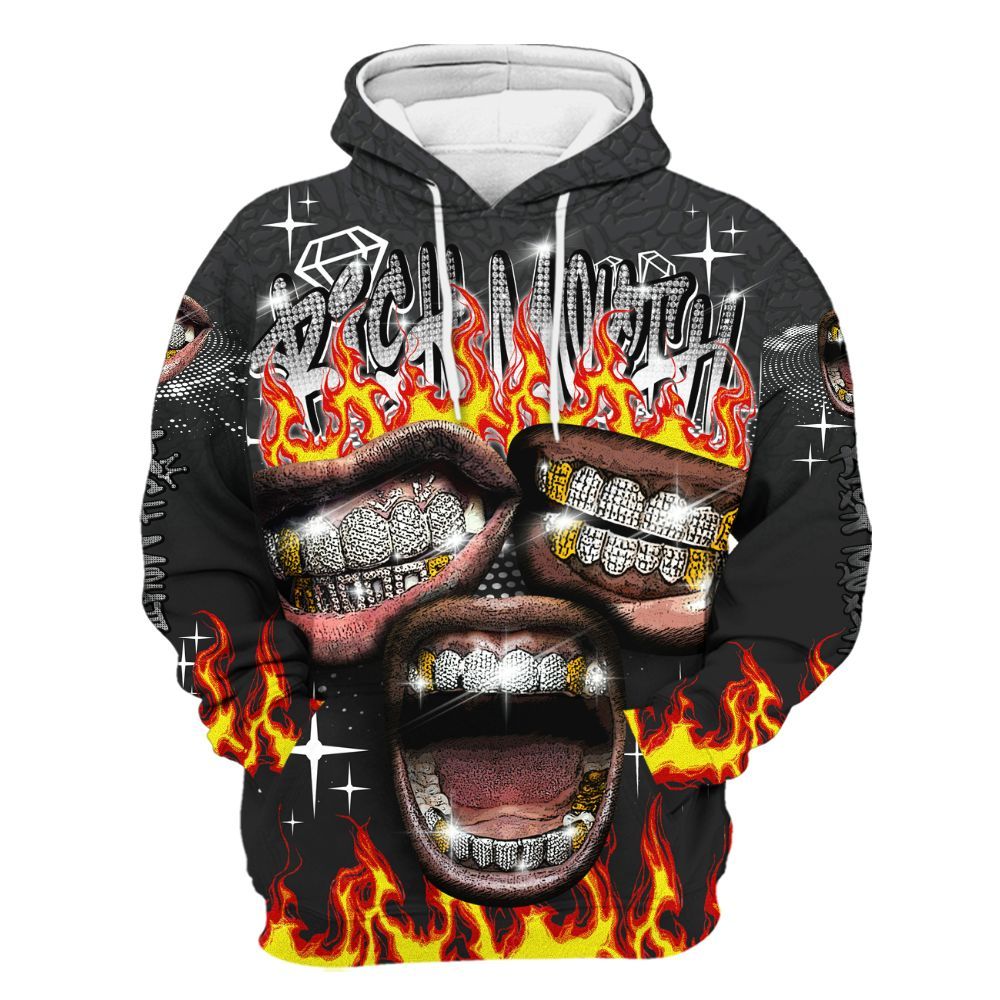 Hoodie To Match Black Cat 3s - Rich Mouth Fire Rap Retro 90s All Over Print