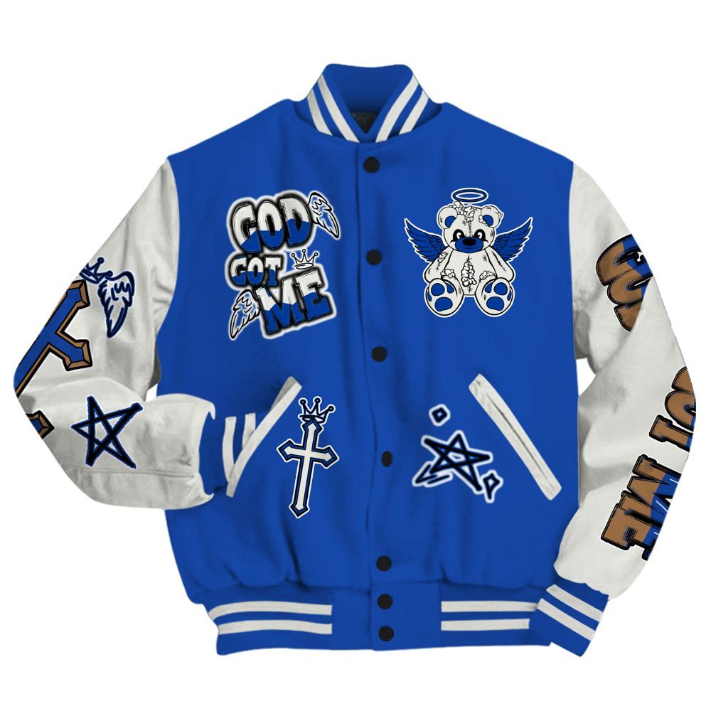 Varsity Jacket To Match Dunk High Racer Blue - Gods Guides Me Bear All Over Print