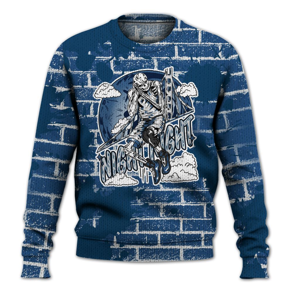 Knitted Sweater To Match High OG Midnight Navy 1s - Seeya Skeleton Brick