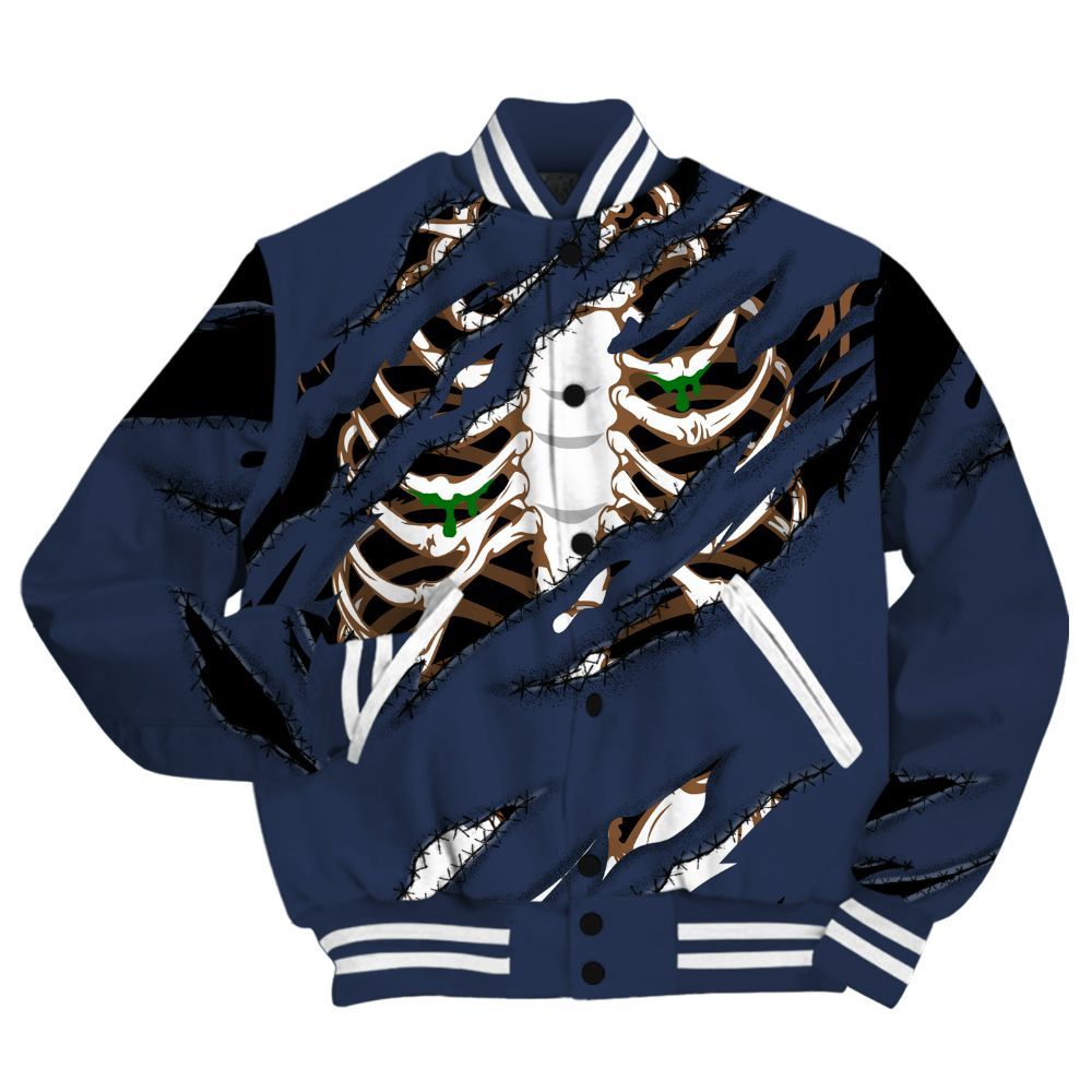 Varsity Jacket To Match Midnight Navy 13s Shirt, GOT 'EM Skeleton Scratch All Over Print