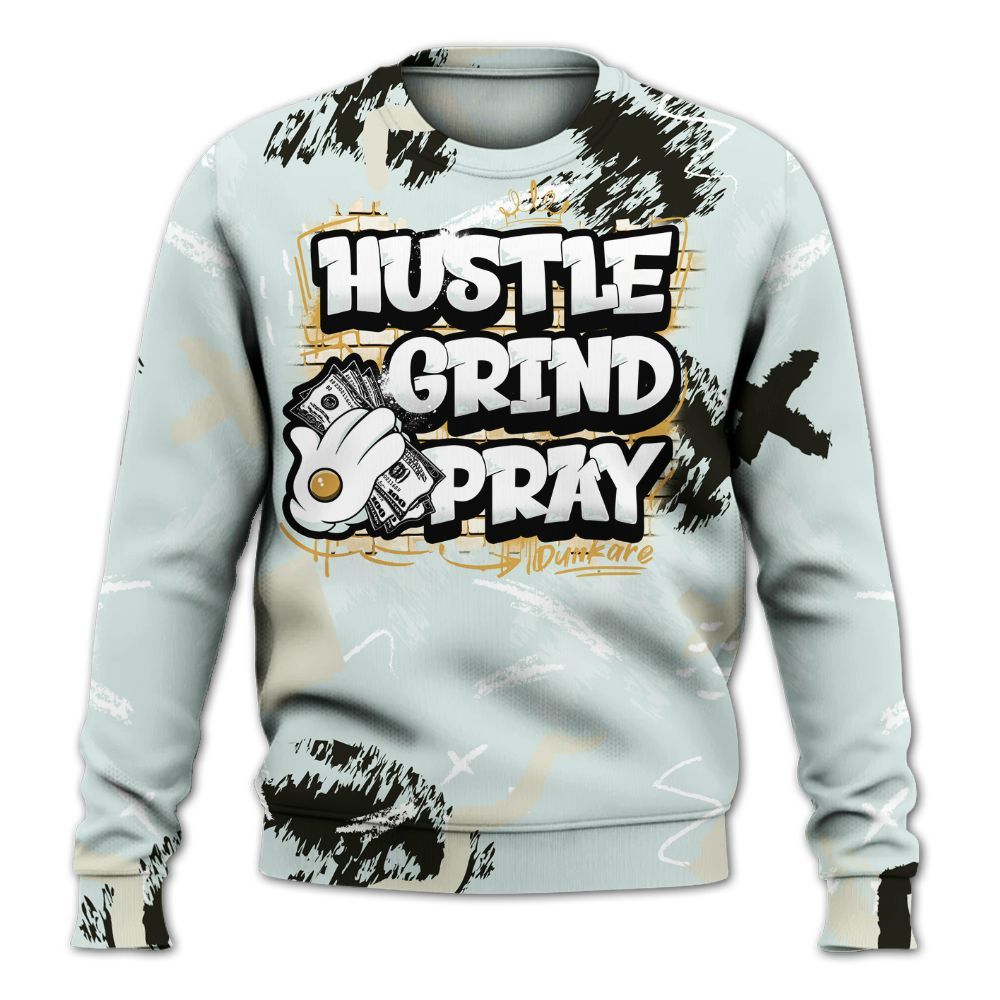 Sweatshirt To Match Pure Platinum 4s - Hustle Grind Pray Graphic Street Style All Over Print