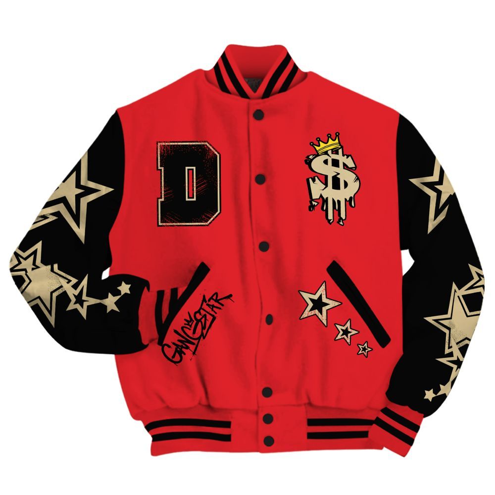 Varsity Jacket To Match Prime 93 Fire Red - Lucky Money Paid In Full Retro All Over Print