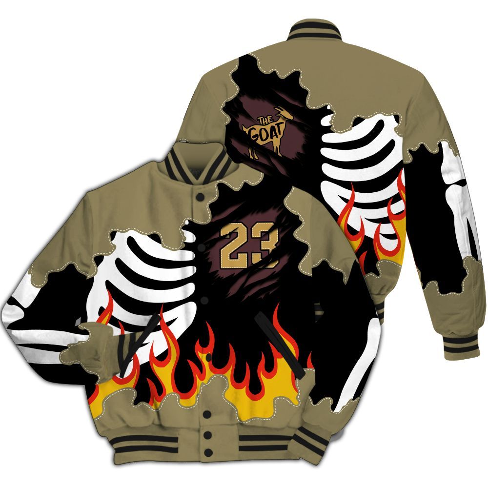 Varsity Jacket To Match Black Olive 7s - Burning Skeleton 23 G.O.A.T All Over Print