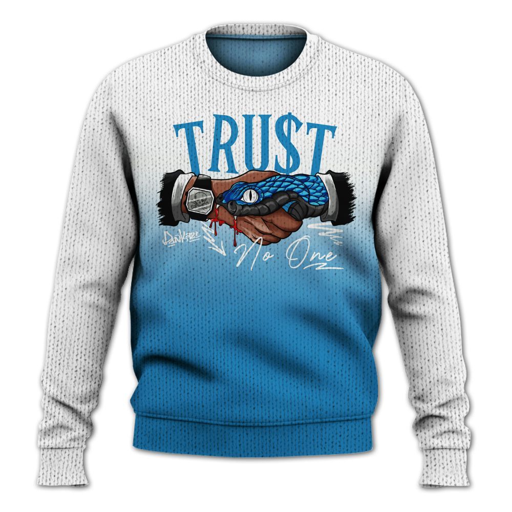 Knitted Sweater To Match Retro University Blue 9s - Snake Trust No One Drip