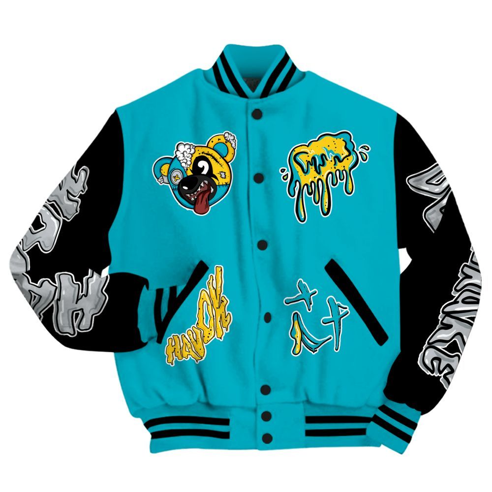 Varsity Jacket To Match Retro Aqua 5s - Havok Bear All Over Print