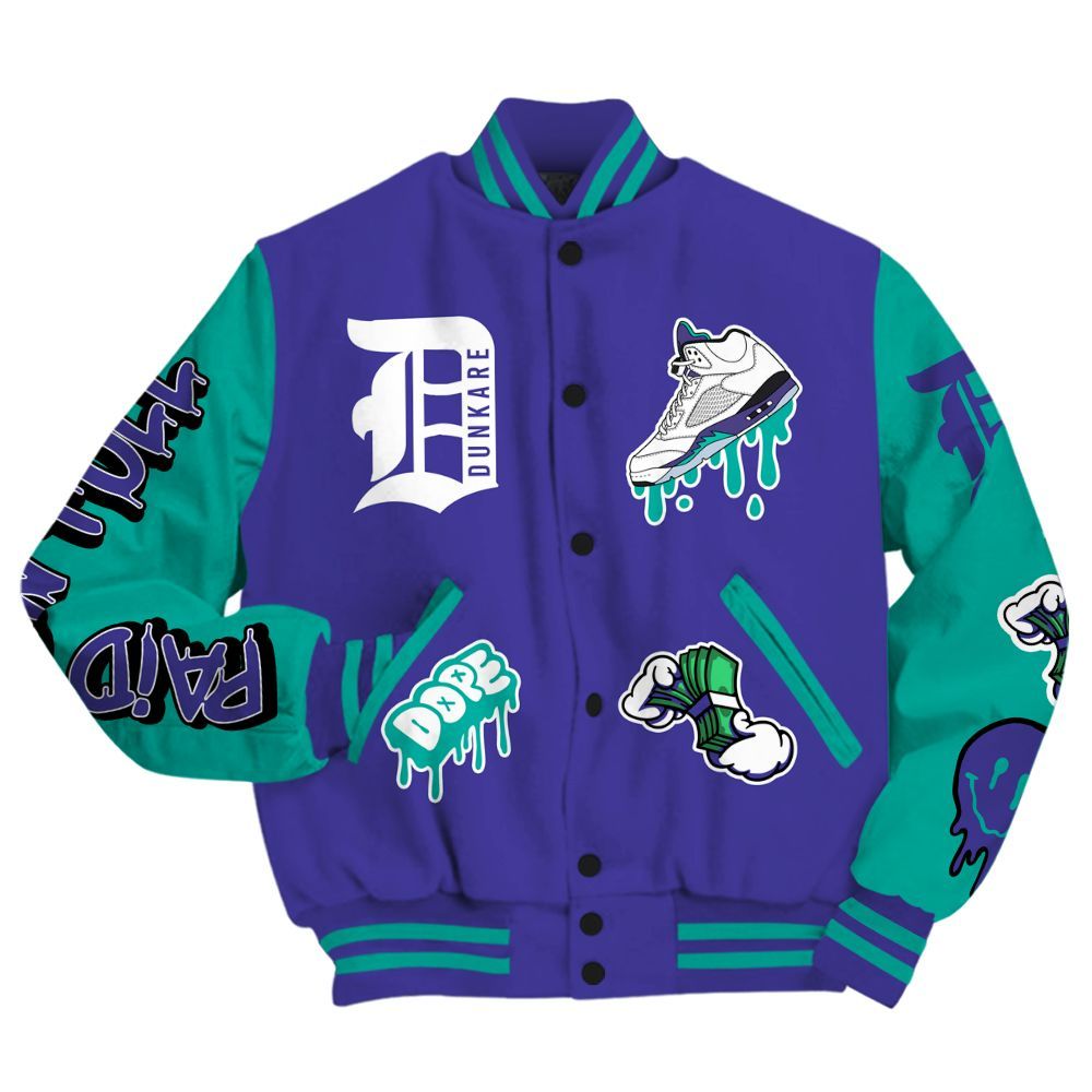 Varsity Jacket To Match Retro Grape 5s - Paid In Full Bear All Over Print