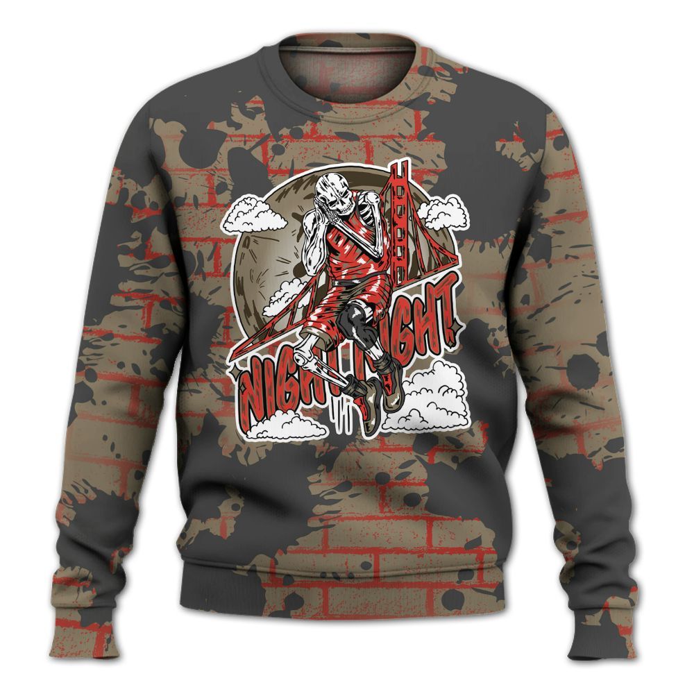 Sweatshirt To Match Olive 9s - Seeya Skeleton Brick All Over Print