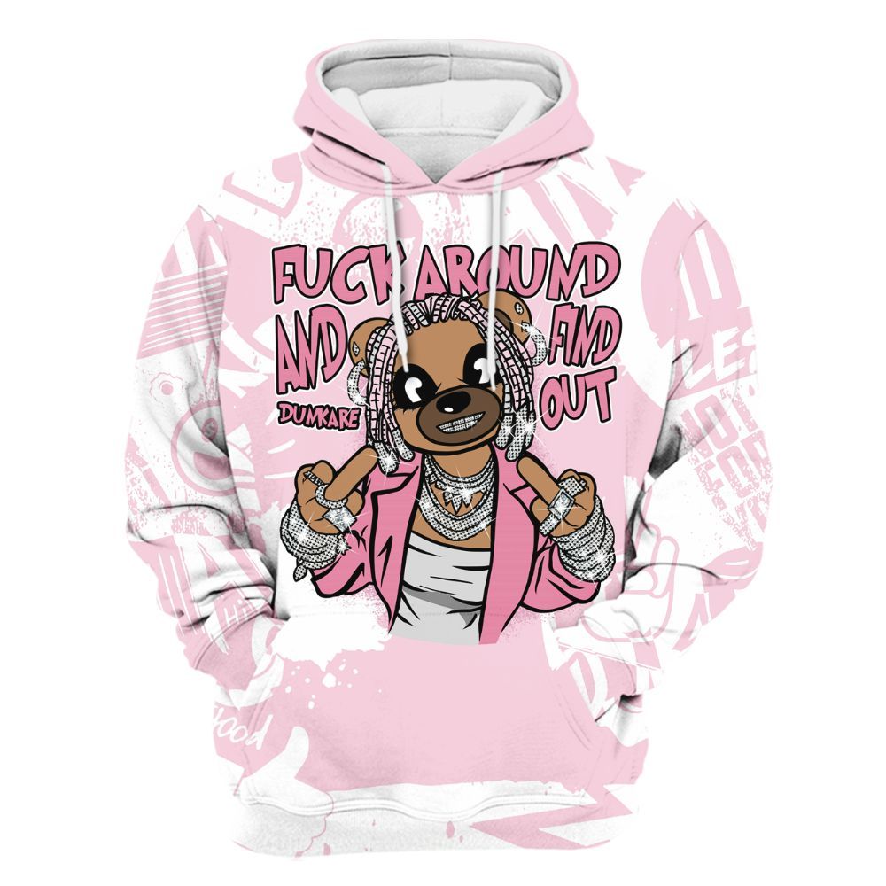 Hoodie To Match Orchid 4s - F#ck Around Bear Bear Monogram Graffiti All Over Print
