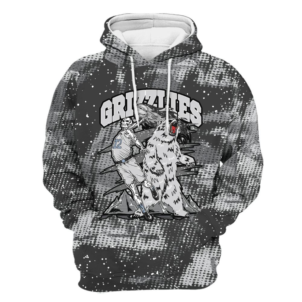 Hoodie To Match Reverse Black White 6s - Grizzly Bear Skeleton Brown Sugar All Over Print