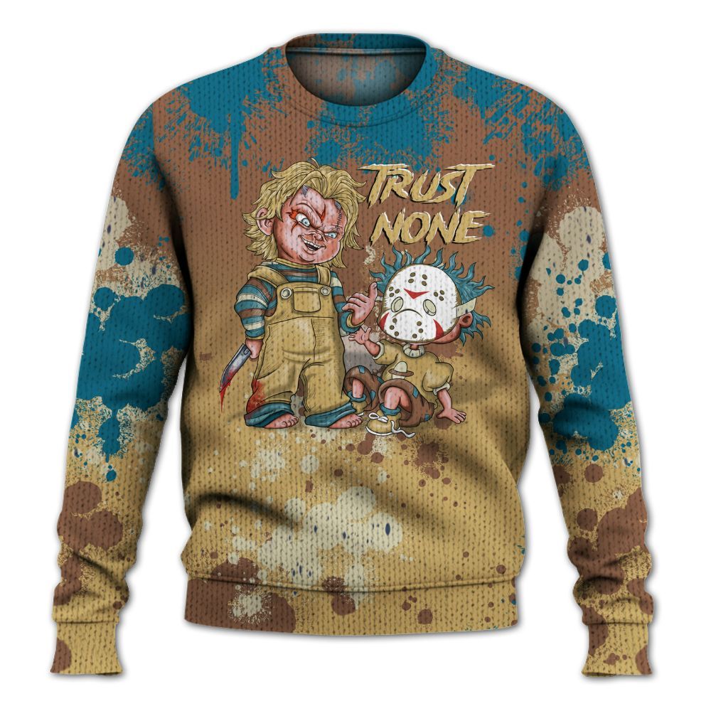 Knitted Sweater To Match Retro Cacao Wow 4s - Trust No One Scary