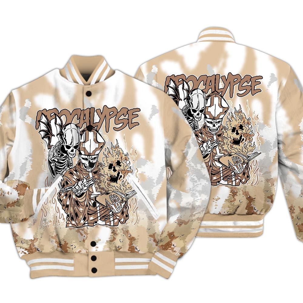Varsity Jacket To Match Desert Camo 3s - Apocalypse Skeleton Burn Varsity Jacket Unisex