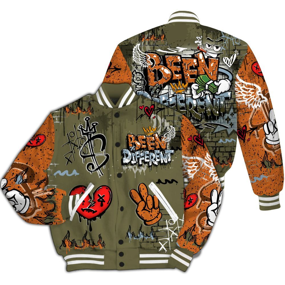 Varsity Jacket To Match Olive 5s - Been Dif2erent Drip Graffiti All Over Print