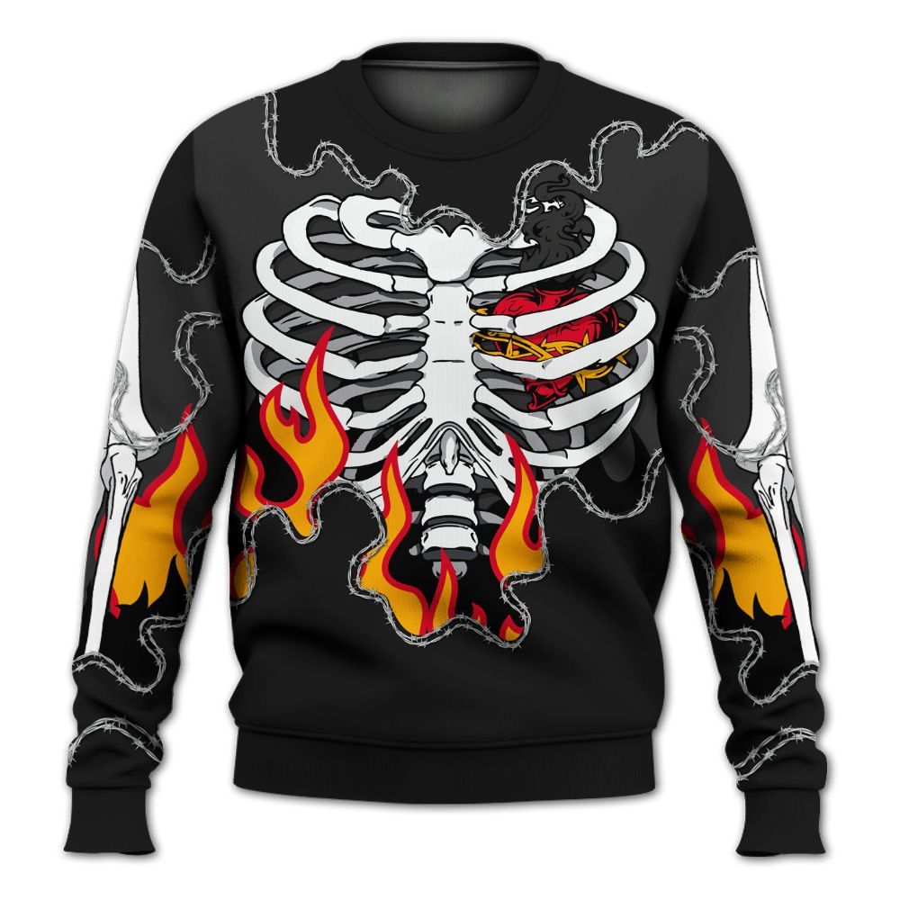 Sweatshirt To Match White Thunder 4s - Skeleton Heart On Fire All Over Print