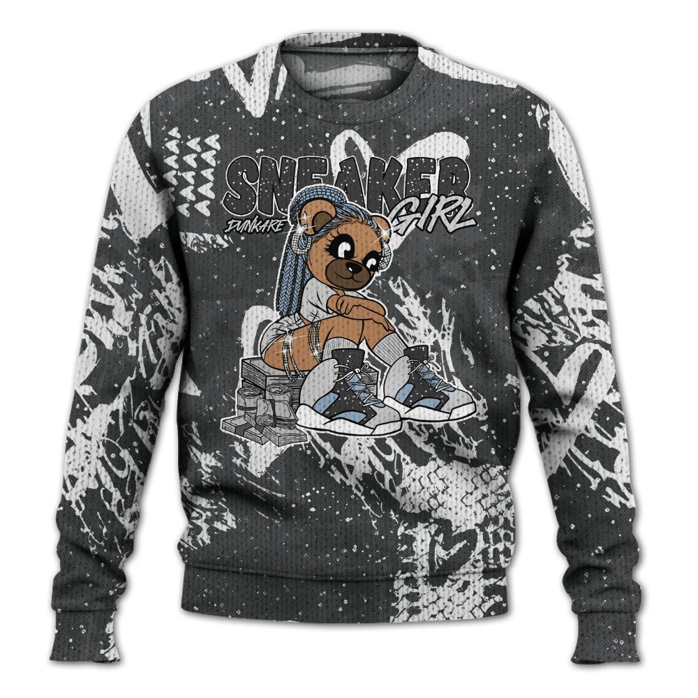 Knitted Sweater To Match Reverse Black White 6s - Sneaker Girl Bear Heart Grunge