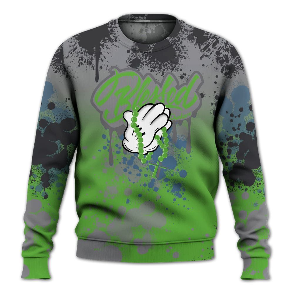 Sweatshirt To Match Retro Green Bean 5s - God Blessed Ink Drip All Over Print