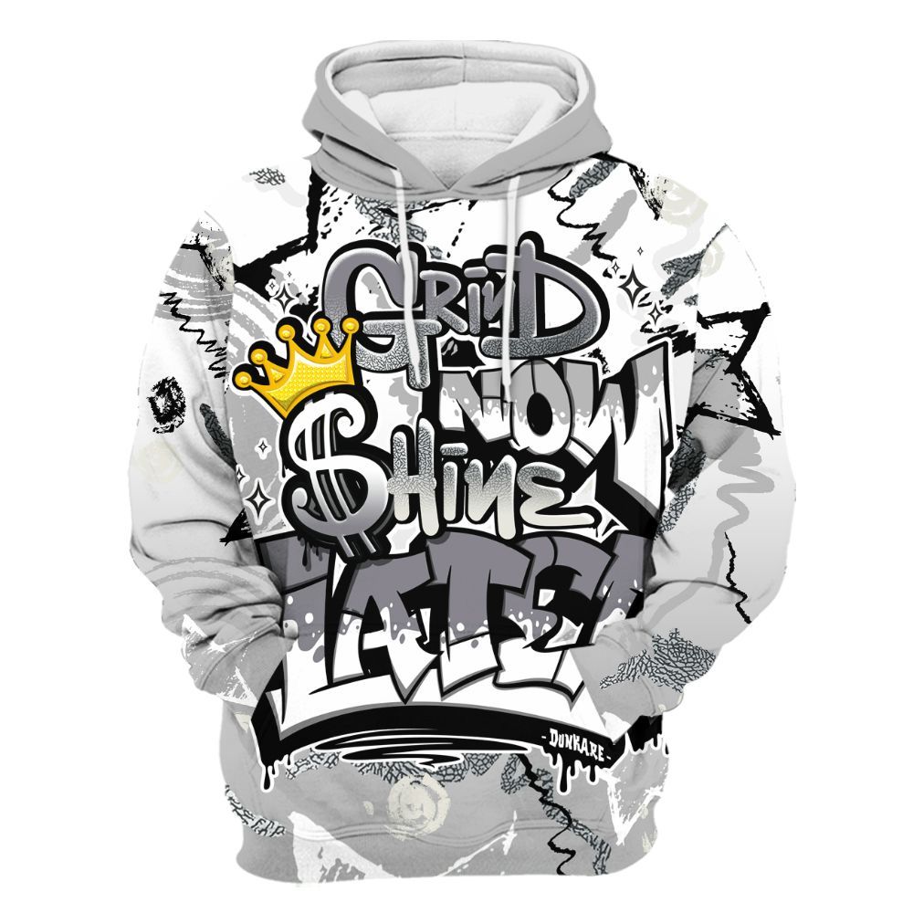 Hoodie To Match Cement Grey Silver 3s - Grind Shine Later Drip All Over Print