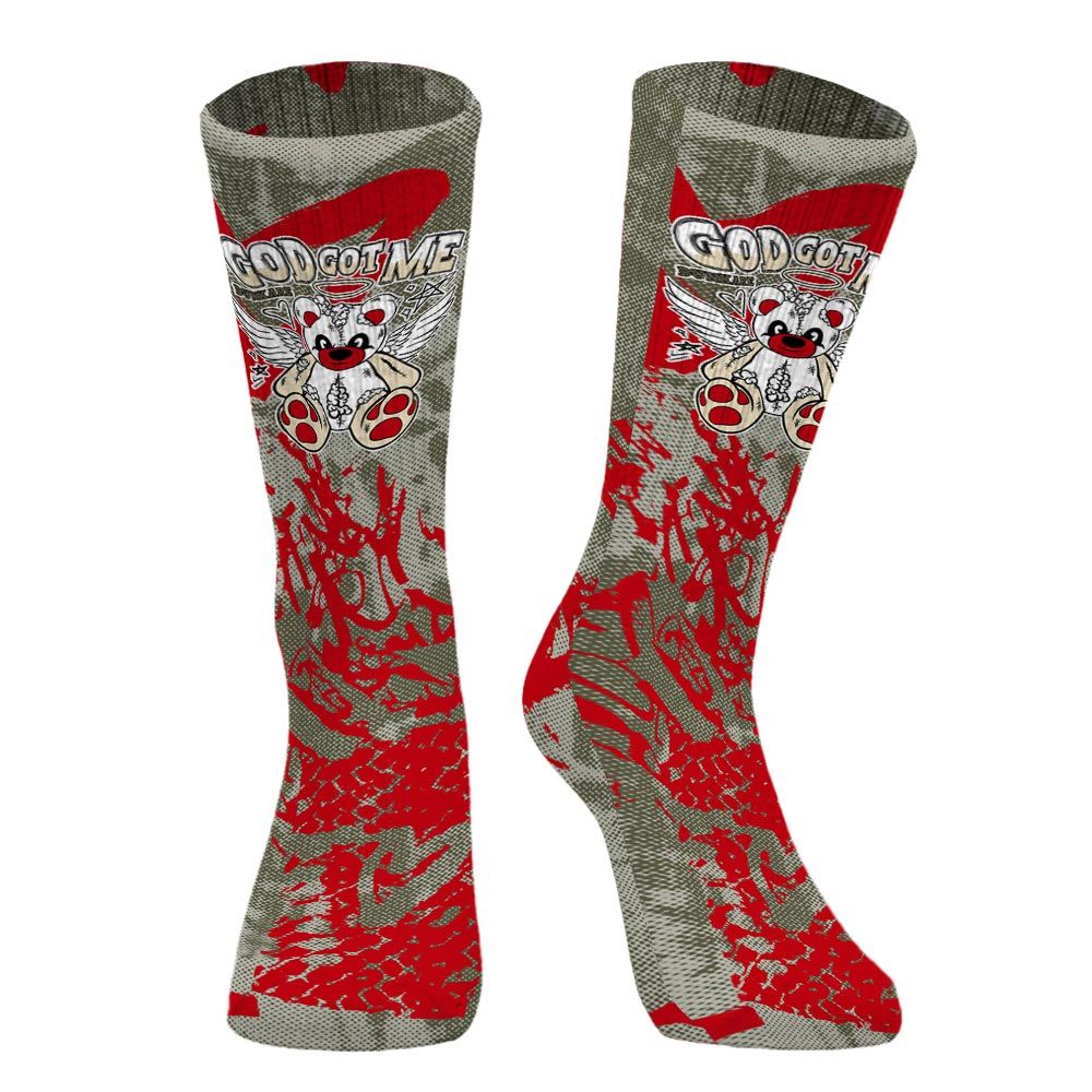 Sock To Match Travis Scott Low OG Medium Olive 1s - Gods Guides Me Bear Heart Grunge