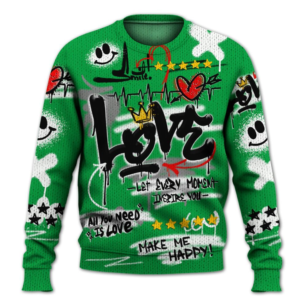 Knitted Sweater To Match Low Lucky Green 1s - Happy Love Beats Graffiti Streetwear