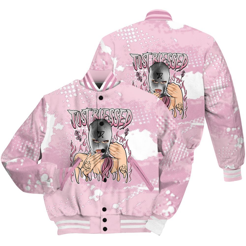 Varsity Jacket To Match Orchid 4s Shirt - Blessed!! Smoke Dot All Over Print