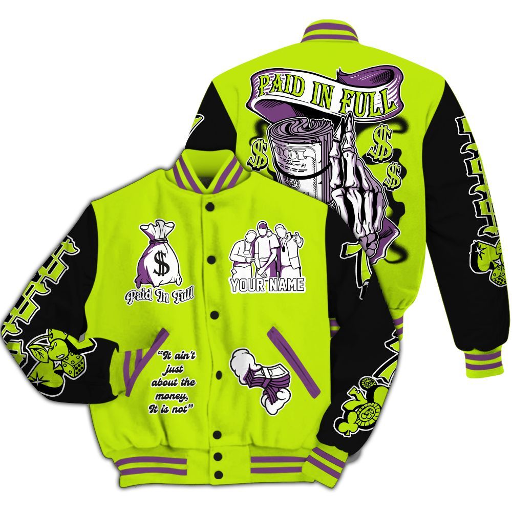 Varsity Jacket To Match GS Black Barely Volt 11s - Paid In Full Baseball Varsity Jacket Custom Name All Over Print