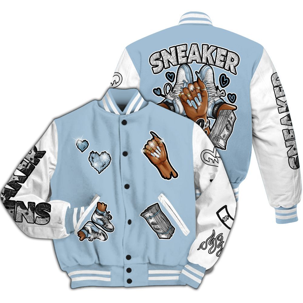 Varsity Jacket To Match Mid Ice Blue 1s - Sneakerz Girlz All Over Print